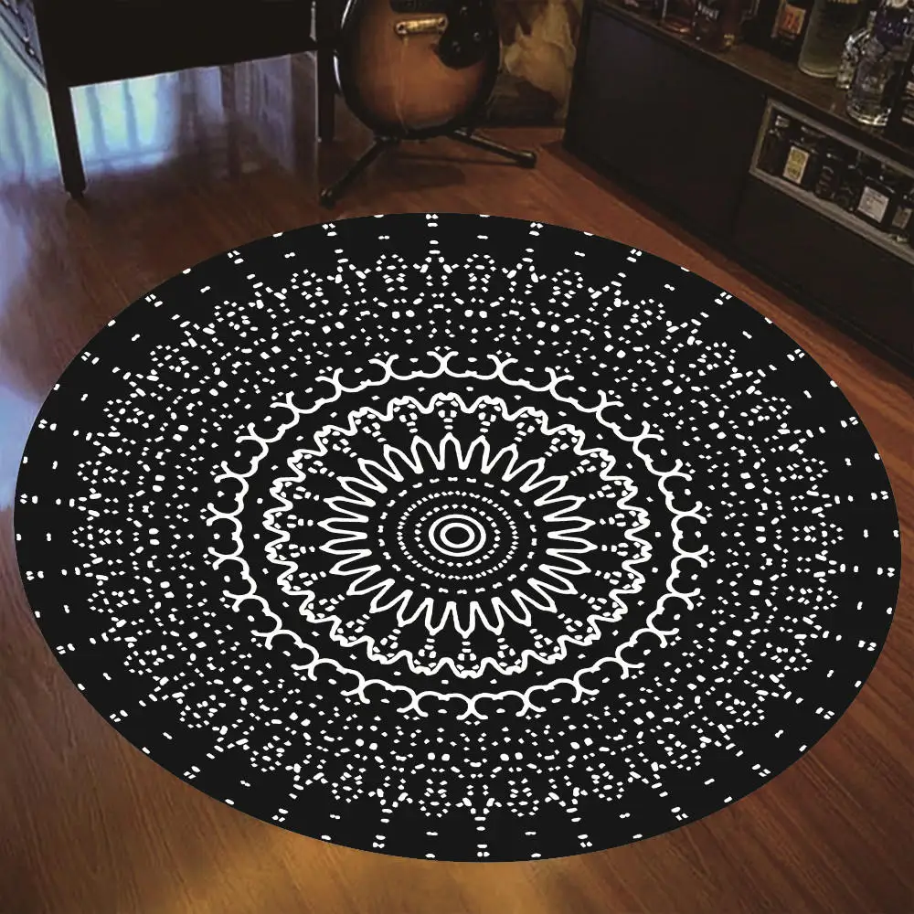 

Black Sun Moon Print Children Carpet Modern Area Rugs Round Carpet for Living Room Floor Mat Flannel Anti-Slip Mat for Children