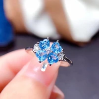 meibapj 5mm natural london blue topaz fashion clover flower ring for women real 925 sterling silver fine wedding jewelry