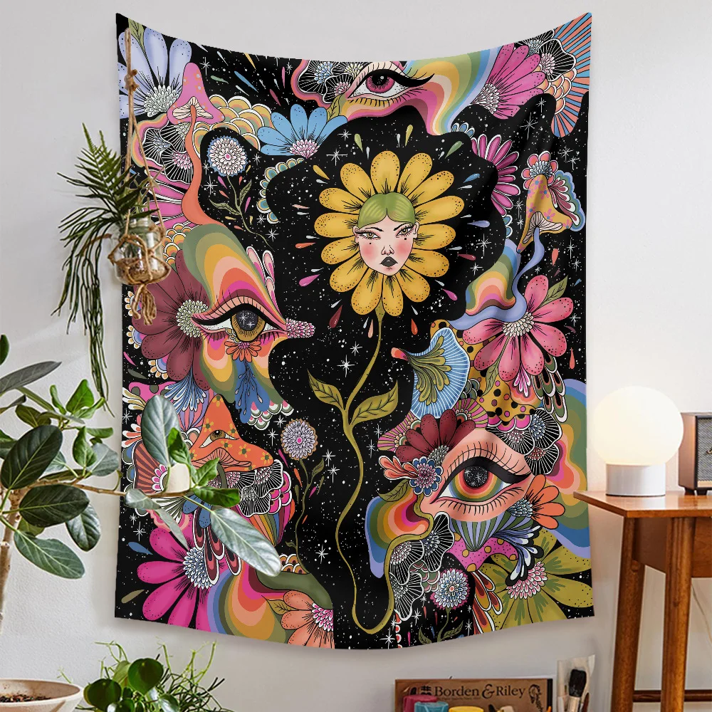 

Nordic psychedelic wall tapestry colorful mushrooms boho wall decor Background cloth 100% Polyester farmhouse decor tablecloth