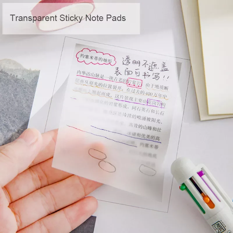 

50Pcs/set Waterproof Transparent sticky notes with scrapes stickers sticky simple note paper for Student office stationery