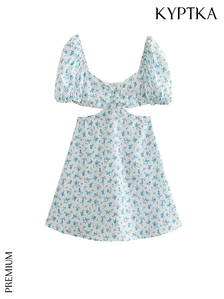 

Женское ажурное мини-платье KYPTKA, белое винтажное платье с цветочным принтом, коротким рукавом, молнией на спине,