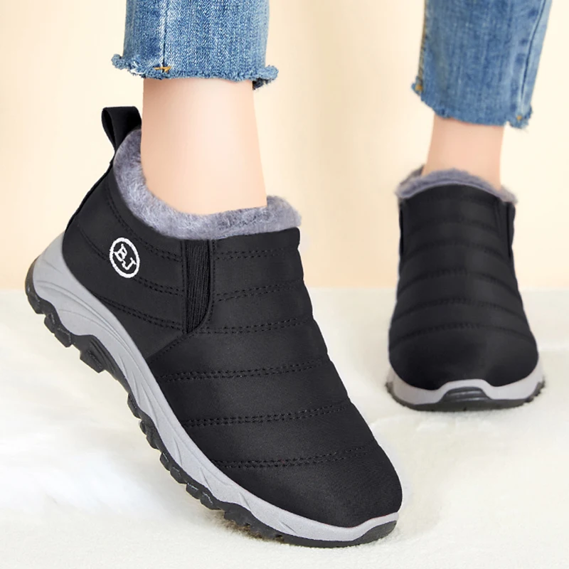 Ботинки на платформе женская обувь зимнем меху без шнуровки для унисекс модные