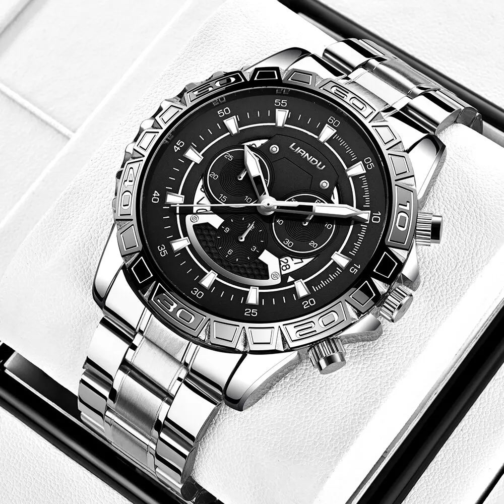 Men Fashion Quartz Watch Date Clock Sport Watches Mens Stainless Steel Strap Wristwatch Relogio Masculin 3