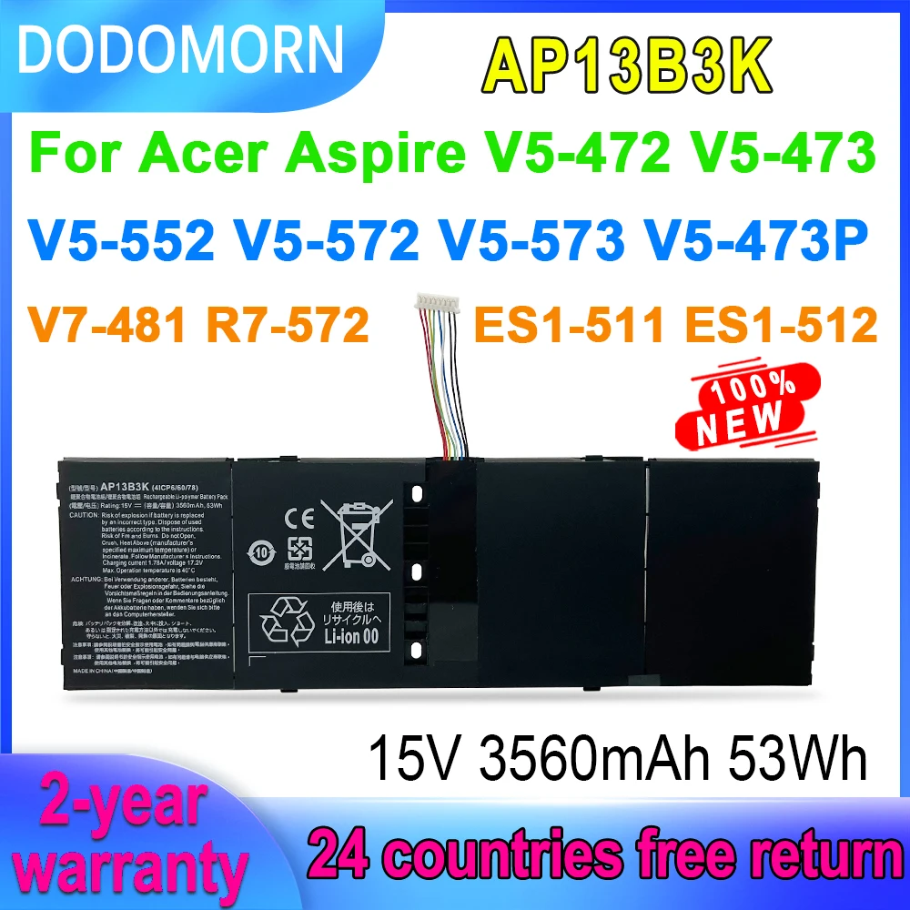 DODOMORN 53Wh AP13B3K AP13B8K Аккумулятор для ноутбука Acer Aspire