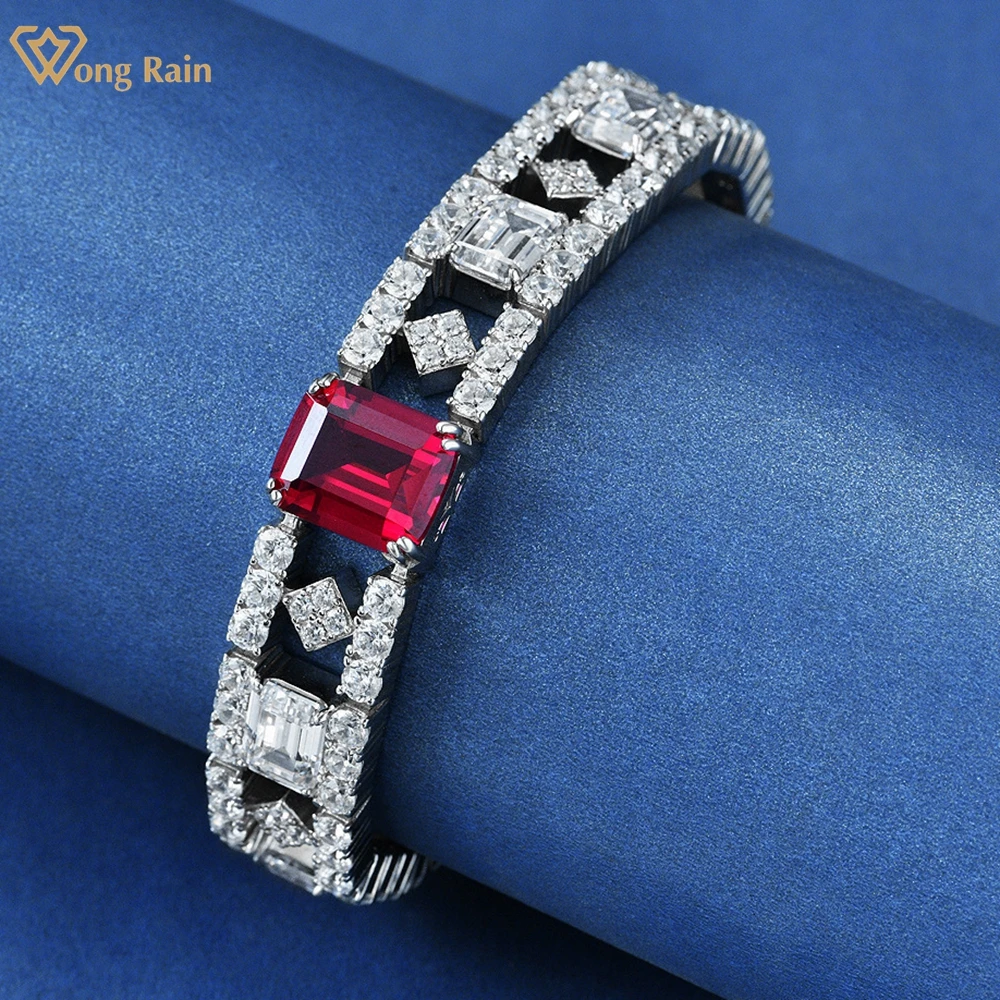

Wong Rain Luxury 11.6 MM 925 Sterling Silver Emerald Cut 7CT Ruby High Carbon Diamond Gemstone Bracelets Fine Jewelry Wholesale