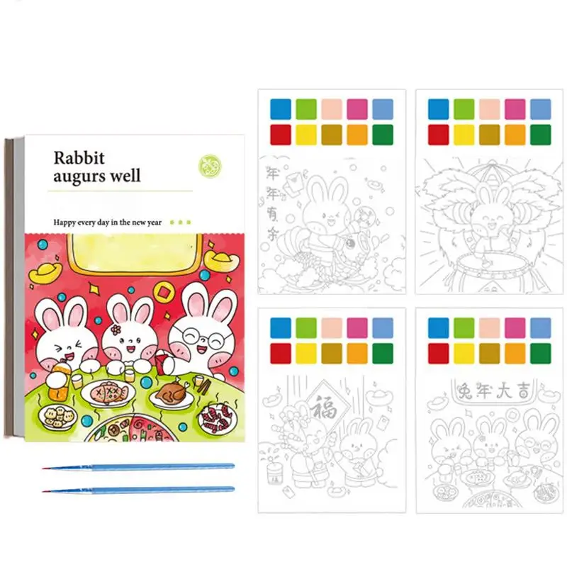 

Watercolor Paint Book Travel Drawing Doodle Coloring Book Cute Mascot Rabbit Paint Books Educational Christmas Birthday Party