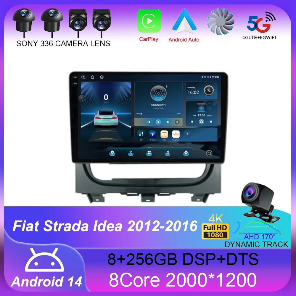 Android 14 для Fiat Strada Idea 2012-2016 2K QLED Автомобильный радиоприемник Мультимедийный