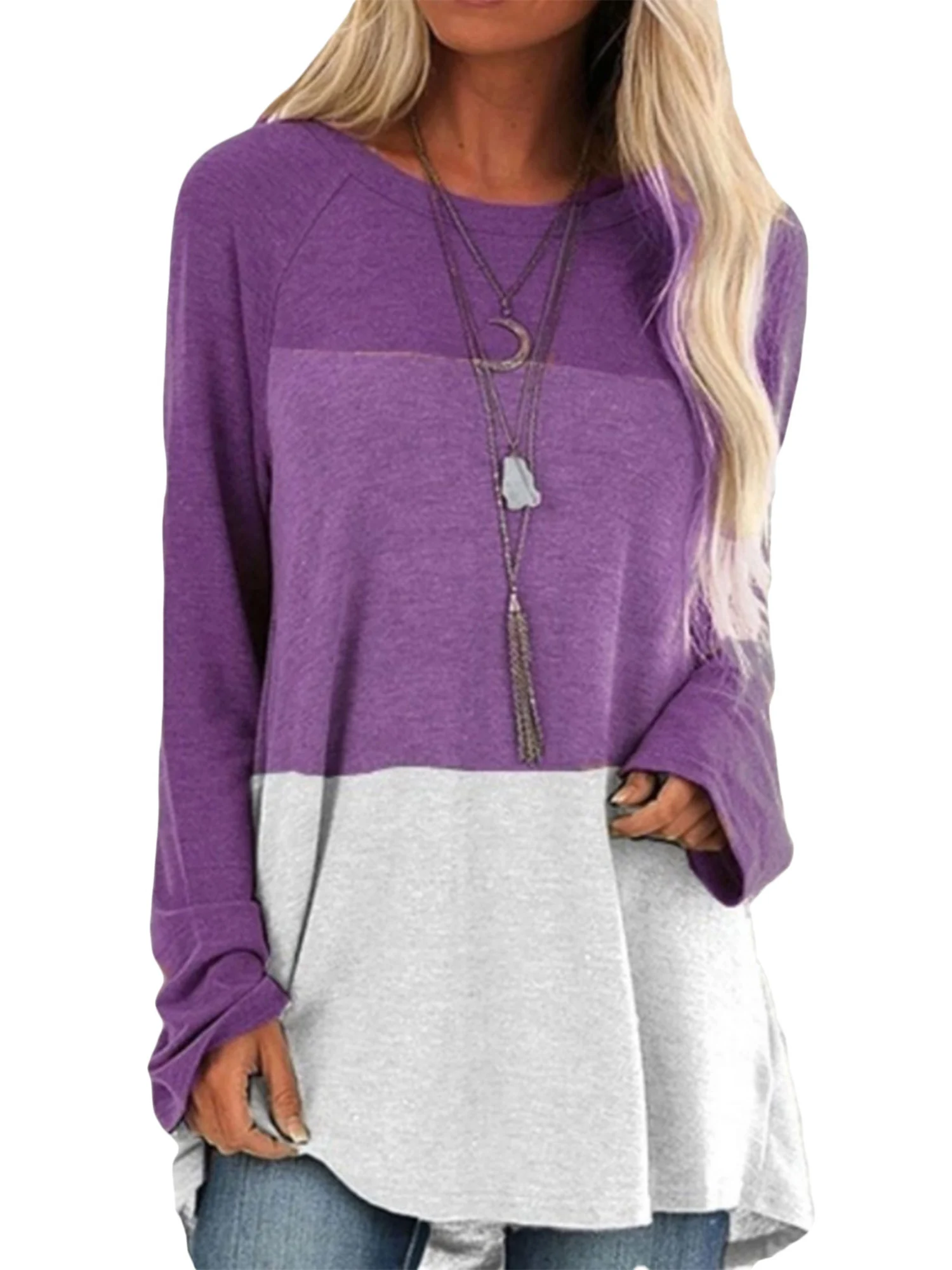 

Женская длинная футболка с длинным рукавом и круглым вырезом