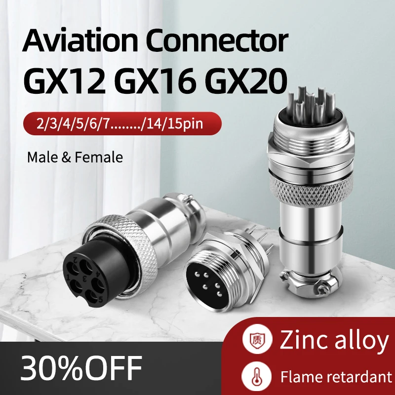5/10/20Set GX12 GX16 GX20 2 3 4 5 6 7 8 9 10 12 14 15 Pin Male&Female Aviator Aviation Plug Socket Connector  Panel Mount