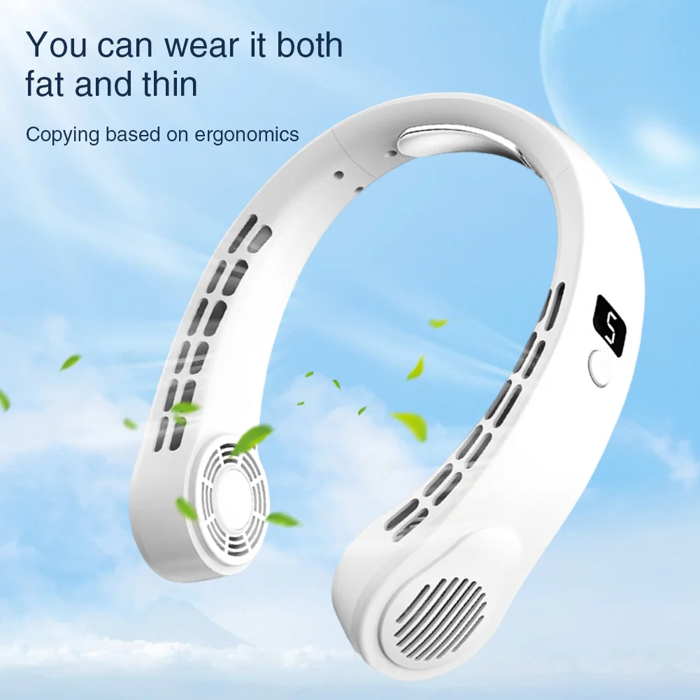 

Hanging Neck Fan Rechargeable Hands Free Bladeless Fans 5 Speeds Adjustable Wearable Small Fan Digital Display for Man and Woman