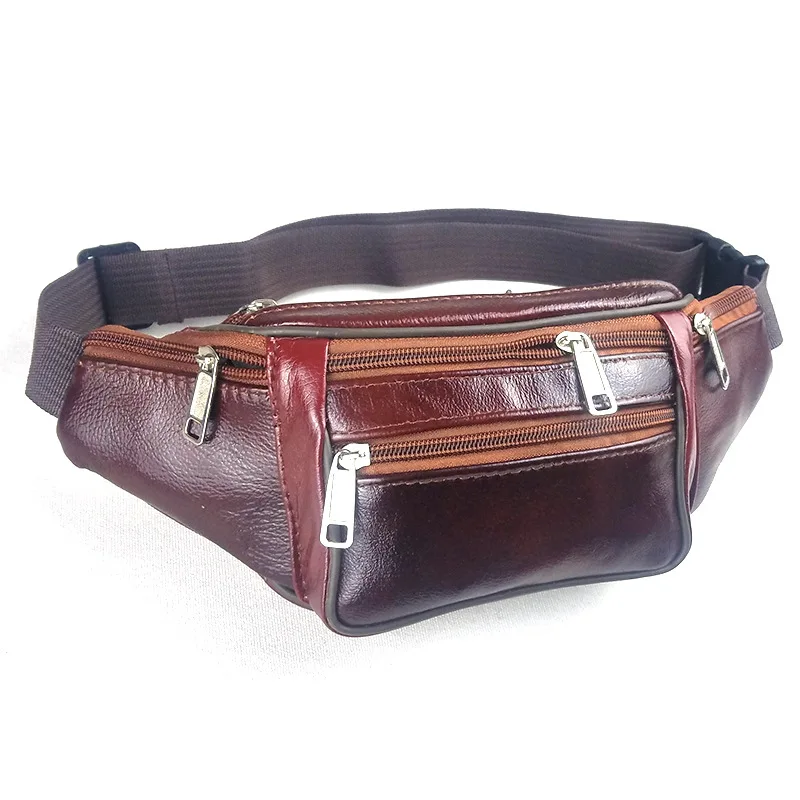 Genuine Leather Waist Bag for Men Travel Outdoor Cowhide Fanny Pack Sports Large Capacity Mobile Phone Pouch Running Chest Bags