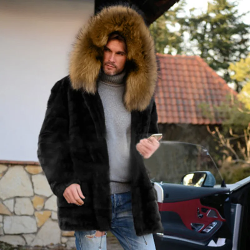 PFHQ мужские имитация лисьего меха осень-зима 2024 с длинным рукавом и шляпой теплые