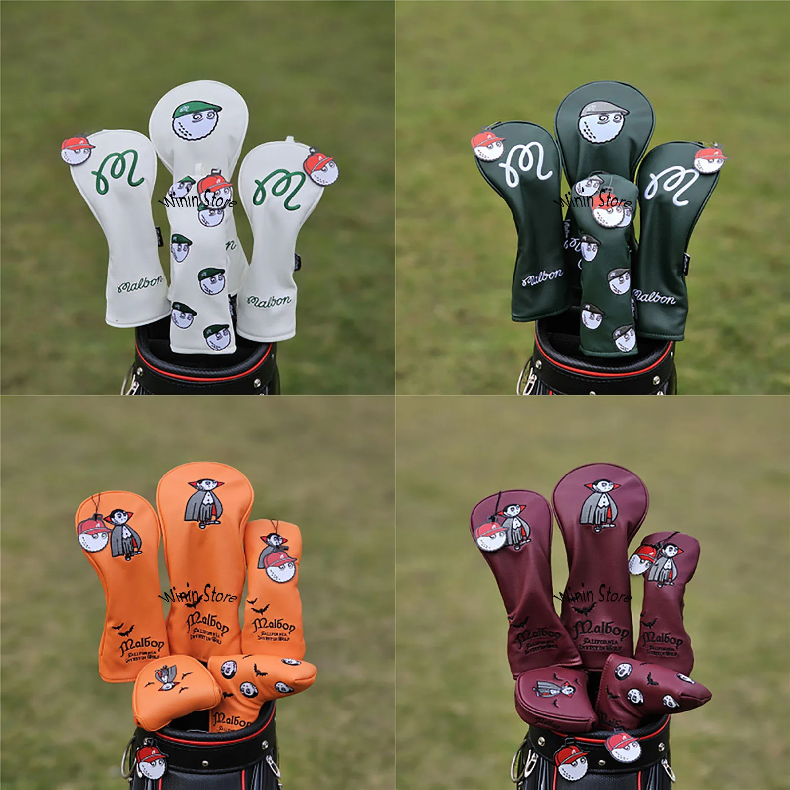 

Vampire Fisherman Hat Golf Club #1 #3 #5 Wood Headcovers Driver Fairway Woods Cover PU Leather Head Covers Golf Putter