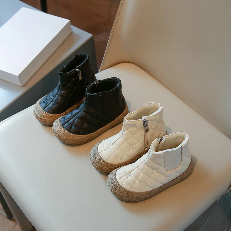 Детские зимние ботинки модные короткие для мальчиков обувь маленьких девочек с