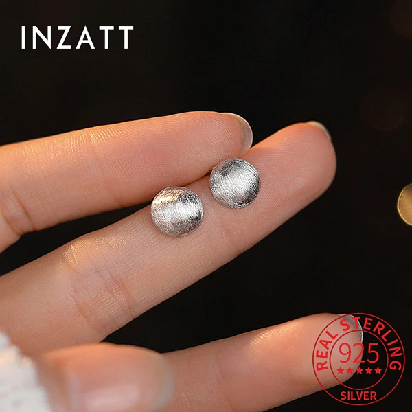 

INZATT Real 925 Sterling Silver Brushed and Frosted Hemispherical Stud Earrings for Women Fine Jewelry Geometric Accessories