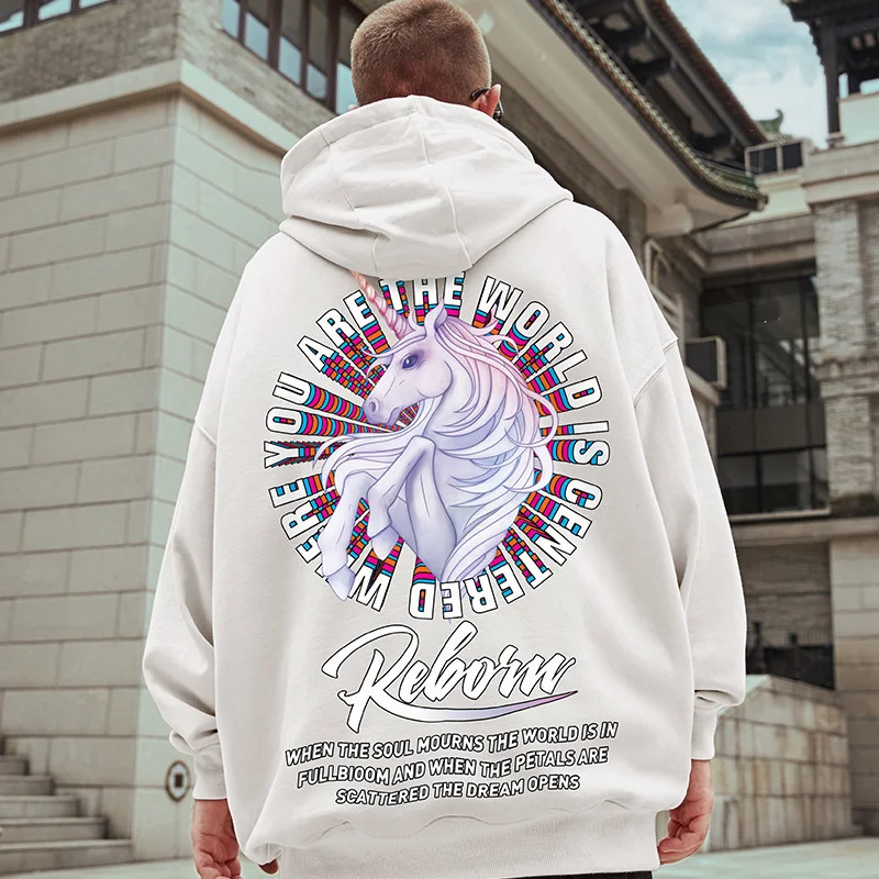 

Spring and Autumn Plus Size Men's Hooded Sweater Fashion Loose Couple Unicorn Cardigan Jacket Casual Comfortable Top