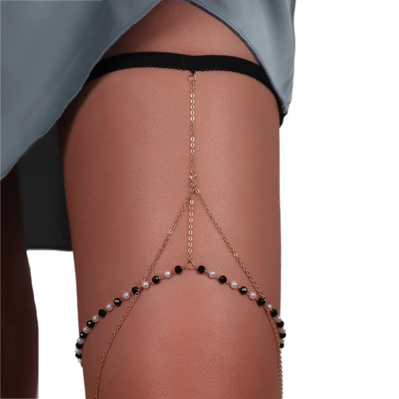 

Goth Leg Chain with Dangle Beaded Pendant Thigh Chain Party Decor for Girls
