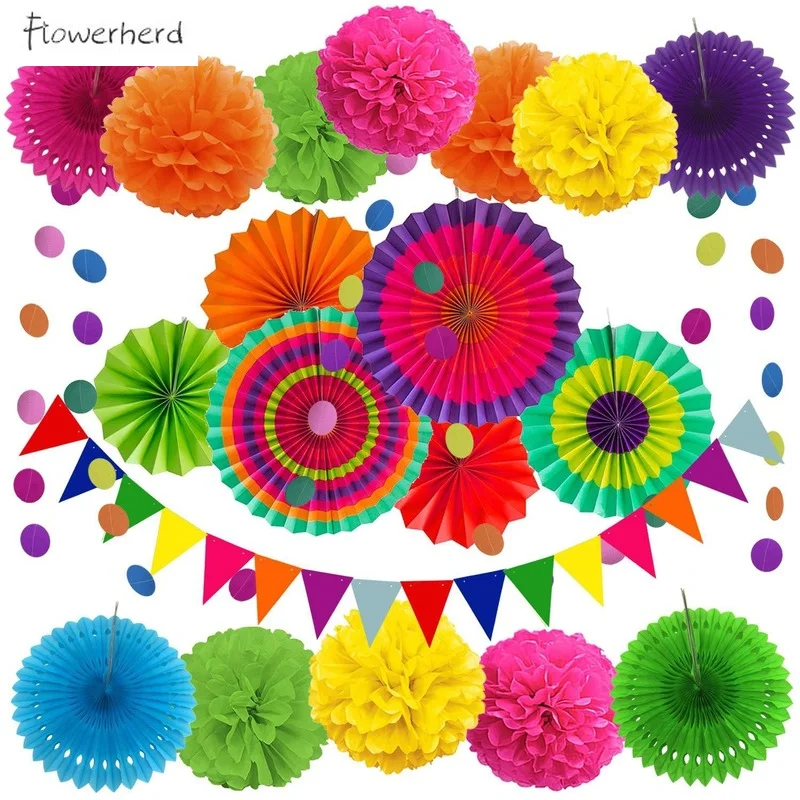 

DIY Colorful Paper Fan Flower Paper Flower Ball Set Window Decoration Wedding Birthday Party Colorful Banner Paper Baby Shower
