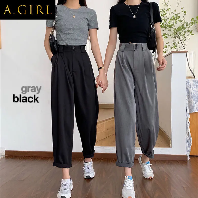 

A GIRLS Straight Pants Women BF Style Chic Trendy Ladies Ankle-Length Trousers Summer New All-match College Classic Teens Pantal
