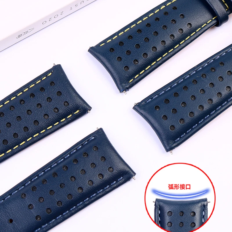 For CITIZEN Blue Angel Men Radio Wave Watch AT8020-54L/8020-03L/JY8078 curved end Genuine Leather Watchband Bracelet Strap 22 23