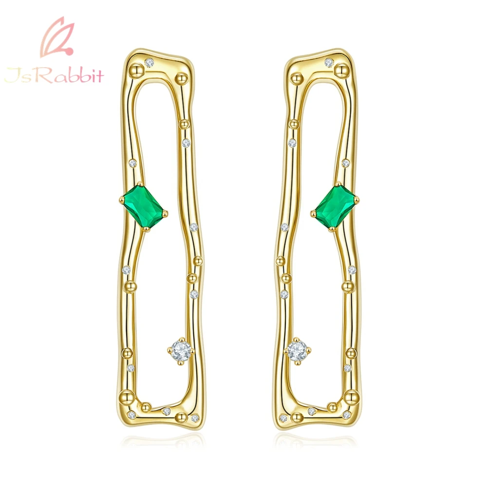 

IsRabbit 18K Gold Plated Lab Grown Emerald Muzo Green Sapphire Stud Earrings 925 Sterling Silver Luxury Jewelry Drop Shipping
