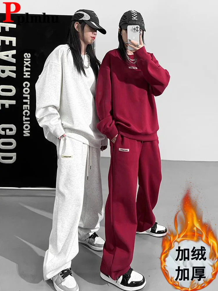 Корейский модный утепленный комплект из 2 предметов женский пуловер с круглым