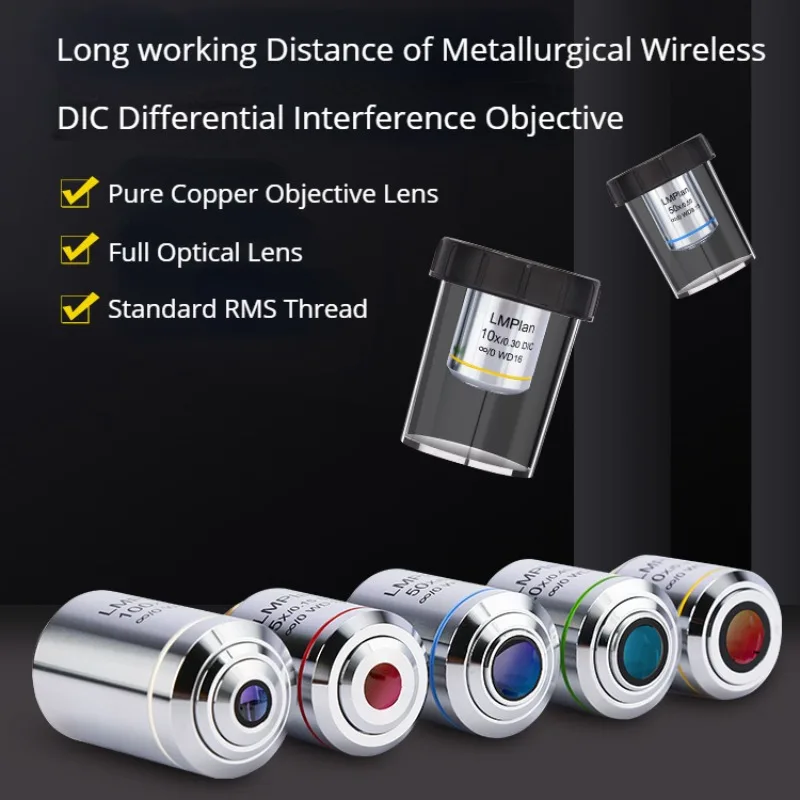 

5X-100X Infinite Plane Long Working Distance Objective DIC Differential Interference Objective for Metallurgical Microscope