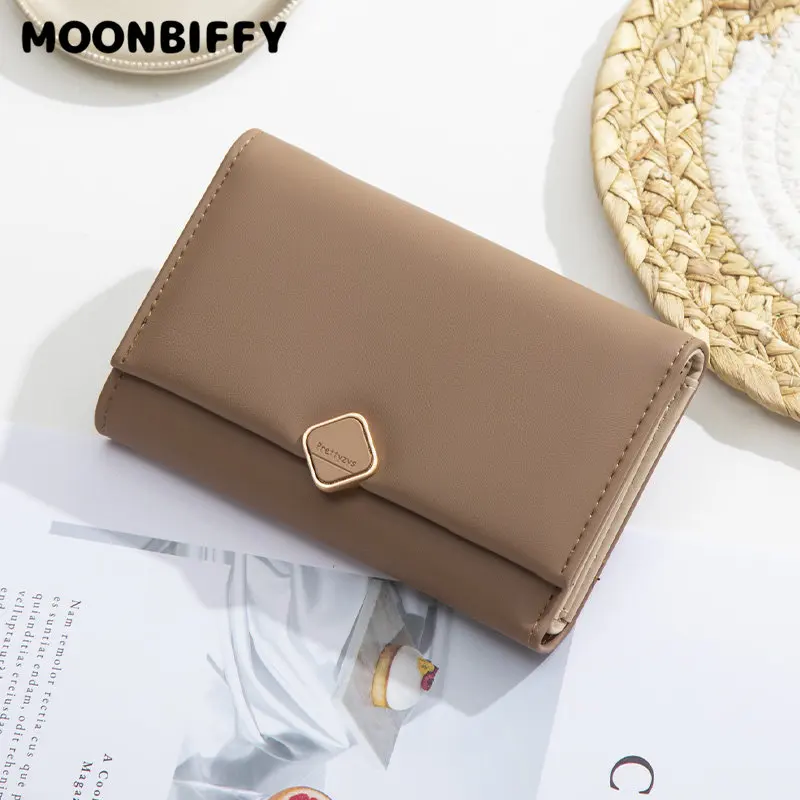 

New Brand Women Medium Wallets Fresh Money Purses High Capacity Three Fold PU Leather Female Coin Purse Card Holder