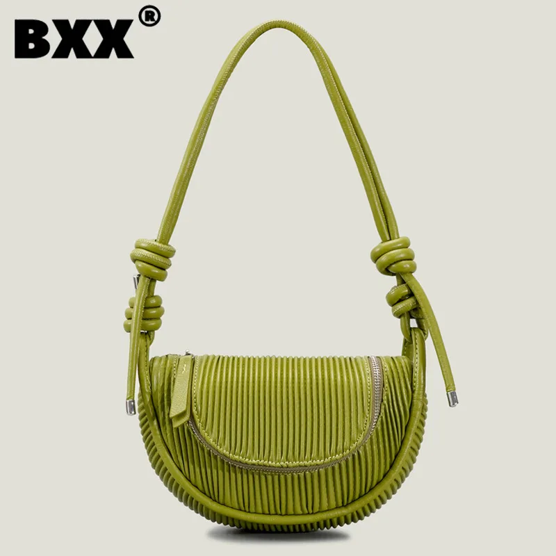 

[BXX] 2023 New Fashion Striped Patchwork Handbag For Women Solid Color Versatile Shoulder Wallet Trend Pleated Female Bag 8P071