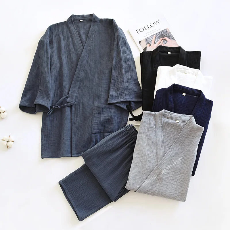 Весенне-осеннее японское кимоно мужские пижамы мужская одежда для сна мужской