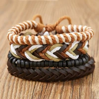 vintage braided wrap leather bracelets for men multilayer wood beads handmade rope bracelet bangles male wristbands jewlery