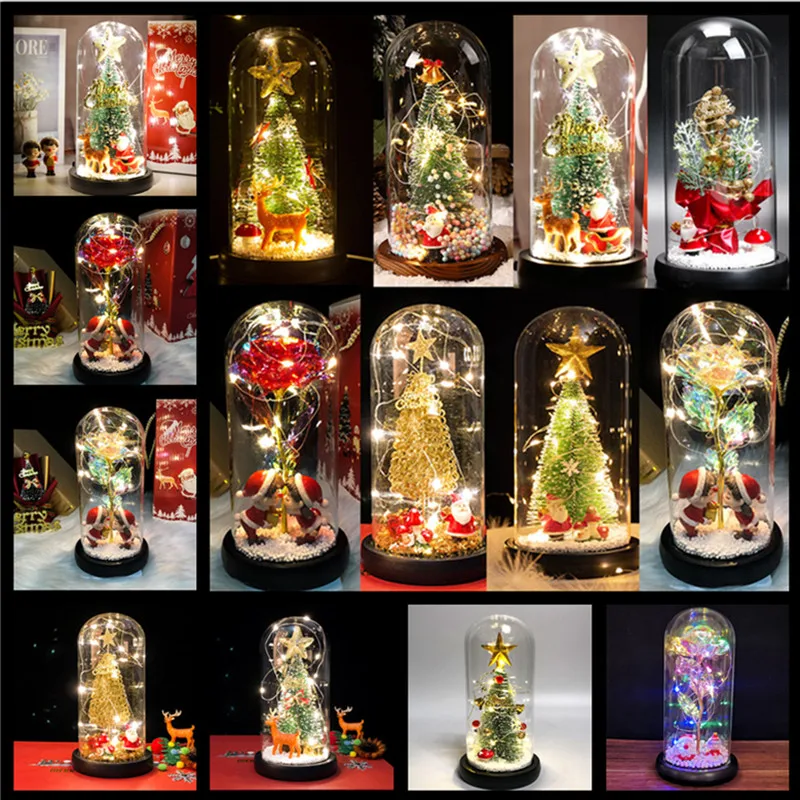 Новогодние подарки, лось, Санта, елка в стеклянной крышке, светодиодные огни, рождественские украшения для дома, рождественские украшения, п...