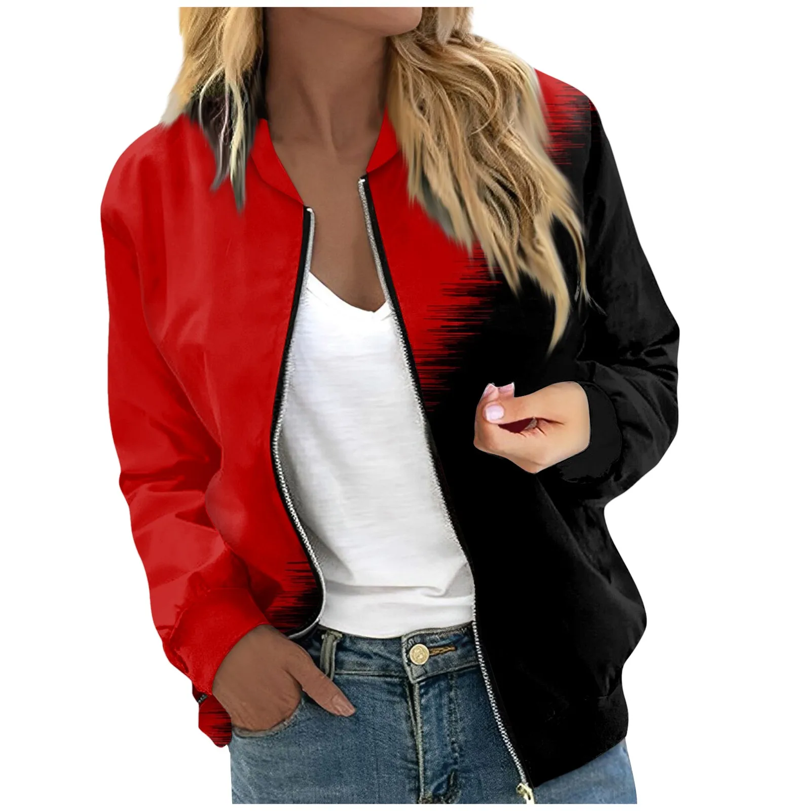 

Women Zip Up Sweatshirt Jacket Print Long Sleeve Casual Zipper Outerwear Tops Cardigan Shirt Slim Coats For Women Ropa De Mujer