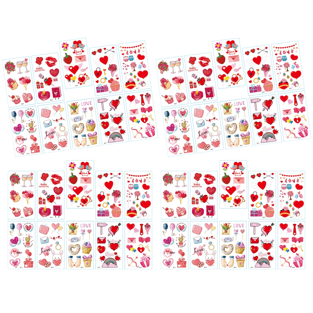 

25Pcs Valentine's Day Sticker Cartoon Temporary Heart Shaped Stickers Decals