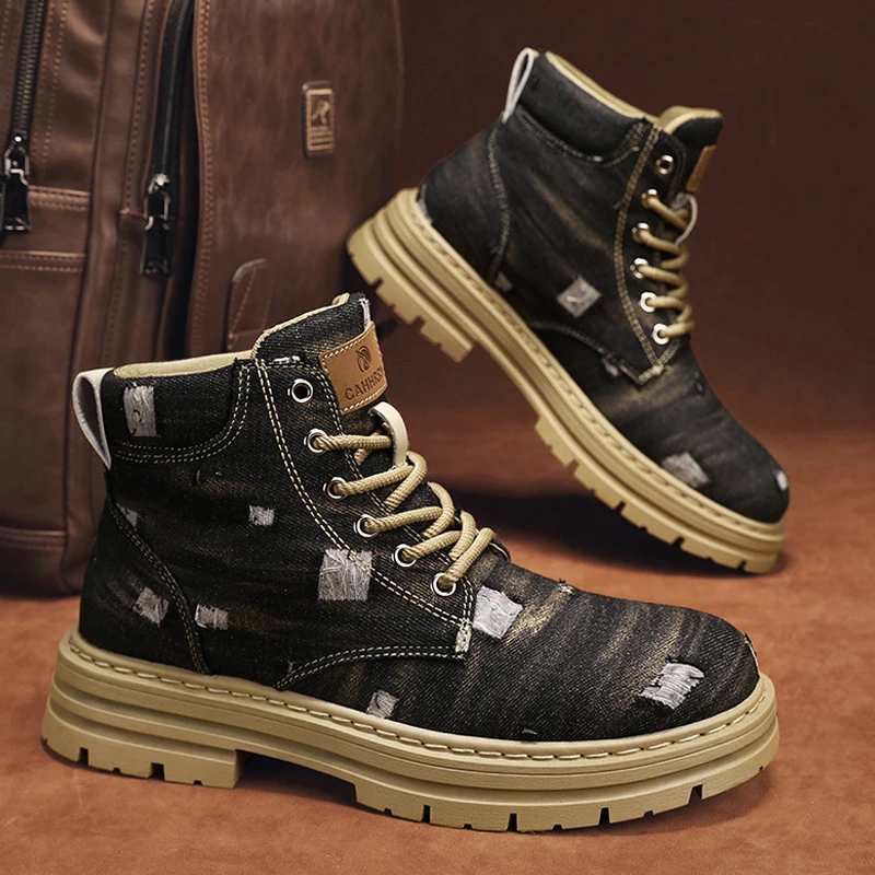 

Luxury Military Boots Men Chelsea Motorcycle Ankle Boots For Men Winter Boots Shoes Punk Desert High Top Work Shoes Botas Hombre