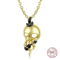 925 sterling silver gold plated skeleton imp necklace for women fashion personality collarbone chain pandora making jewelry