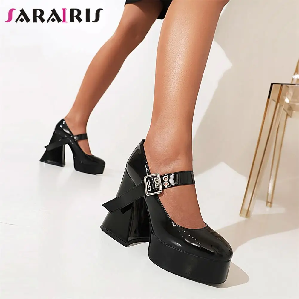 

SaraIris Dropship Female Black Buckle High Heel Round Toe Platform Shallow Fashion Punk Goth Stylish Fashion Casual Dress Pumps