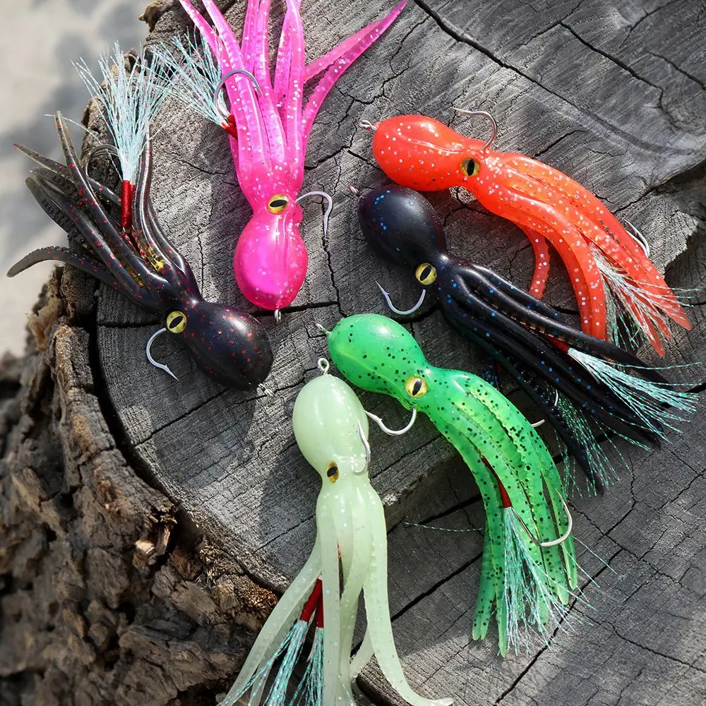 

22g 11cm Artificial Soft Silicone Swim Saltwater Octopus Bait hook long tail Fishing Tackle Squid Skirt Lure