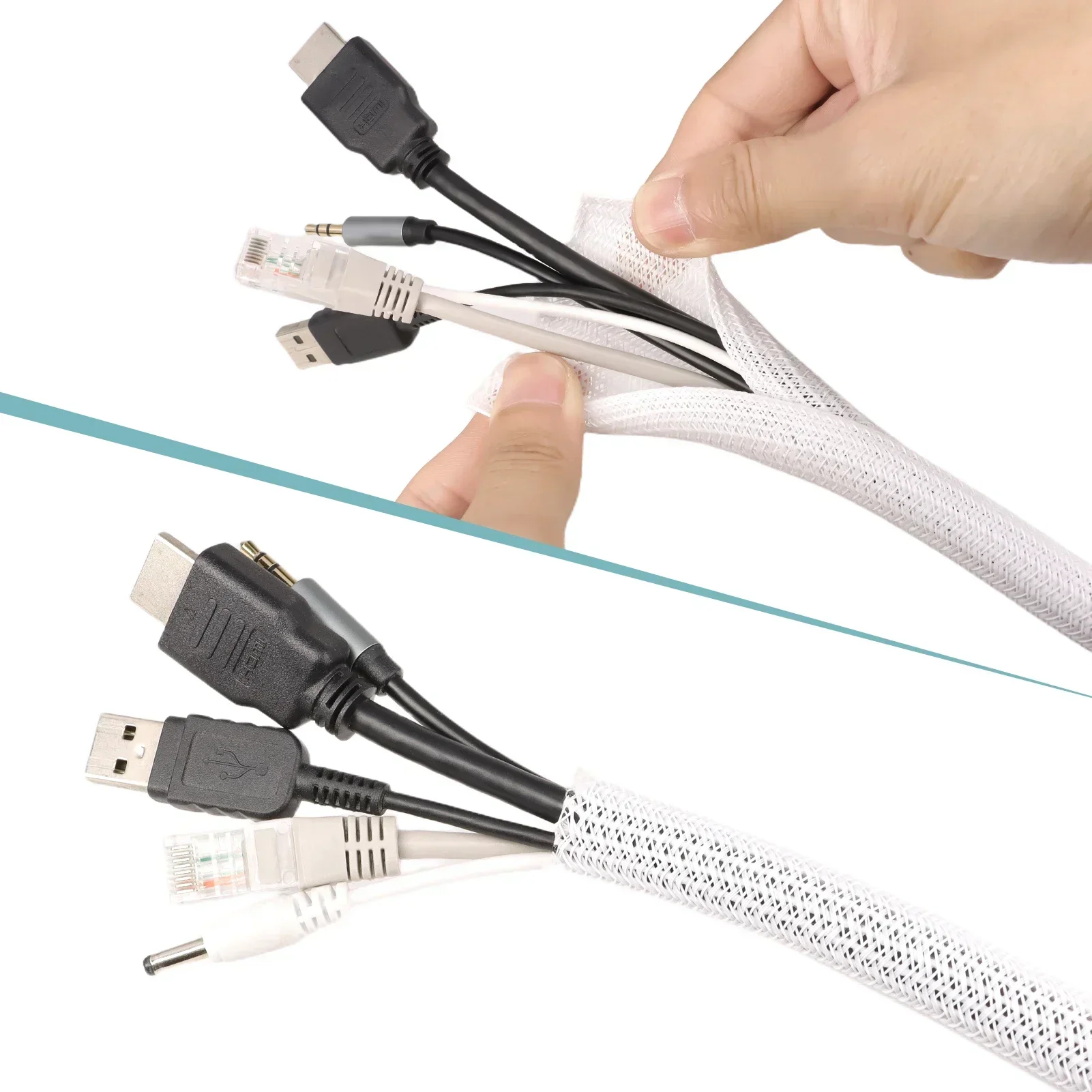 Фото 1 ~ 20 м гибкая самозакрытая 3 ~ 50 мм ПЭТ плетеная расширяемая кабельная муфта изолированная обертка труба разделенный провод органайзер защита линии №5