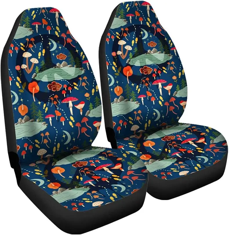 

CHICKYSHIRT Girly Custom Name Car Seat Cover Set of 2 Hippie Peace Sign Colorful Forest Mushroom Pattern Universal Front Vehicle