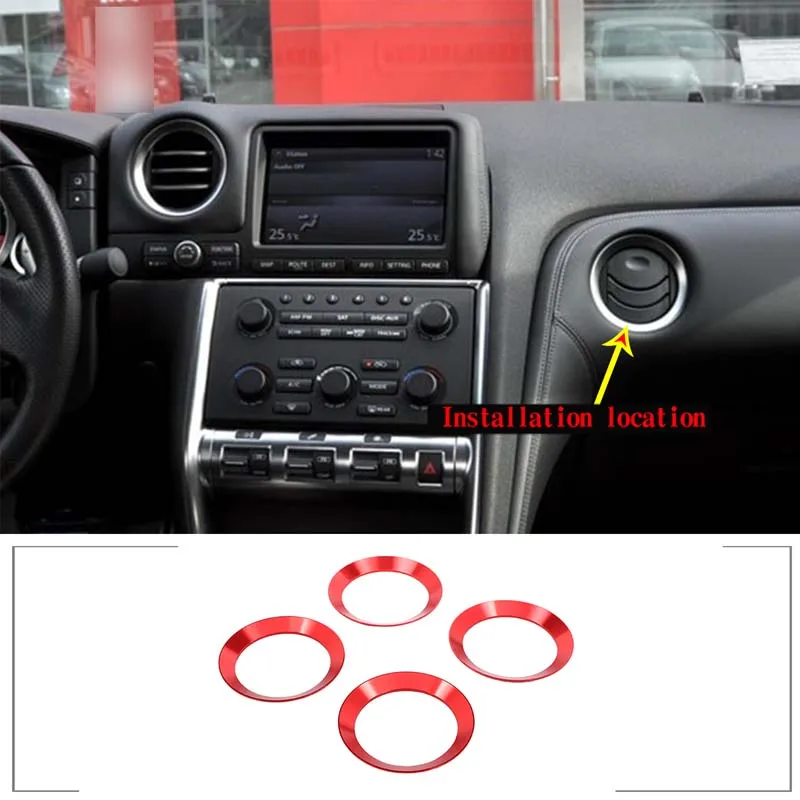For Nissan GTR R35 2008-2016 Dashboard Central Control Air Outlet Ring Aluminum Alloy Red Car Interior Accessories