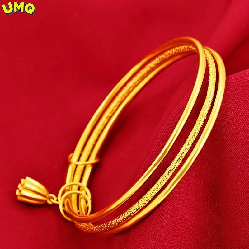 

New Sansheng Iii Copy 100% Real Gold 24k Pure Bangle Bracelet Women's Sweet Fashion Counter the Same Light Luxury Does Gold Jewe