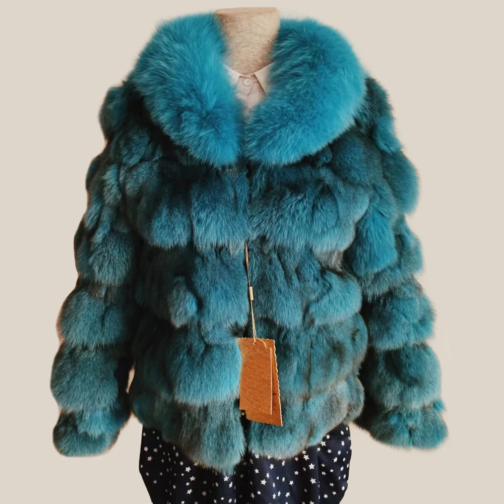 FURYOUME 2022 New Winter Women Real Fox Fur Coat 100% Natural Fur Jacket Fox Fur Collar Fashion Luxury Thick Warm Lady Outerwear