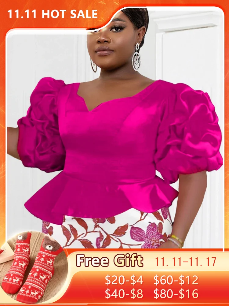 

Blouses for Women Fashion 2023 Irregular Sexy V Neck Ruffles Puff Sleeve Tops Peplum Party Event Evening Prom Lady Shirts Outfit