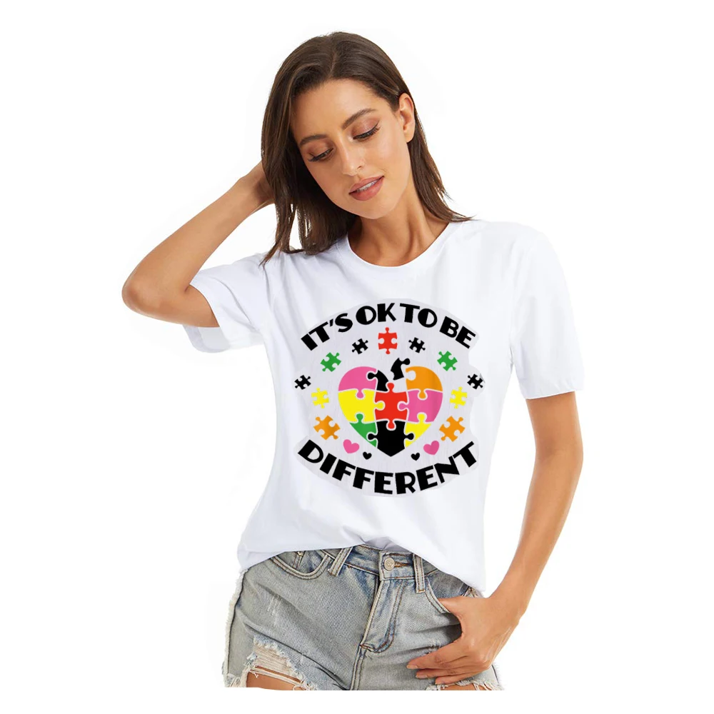 

YRYT New Summer Top World Autism Awareness Day Peripheral Printed Adult Casual Loose Short Sleeve Cotton T Leggings