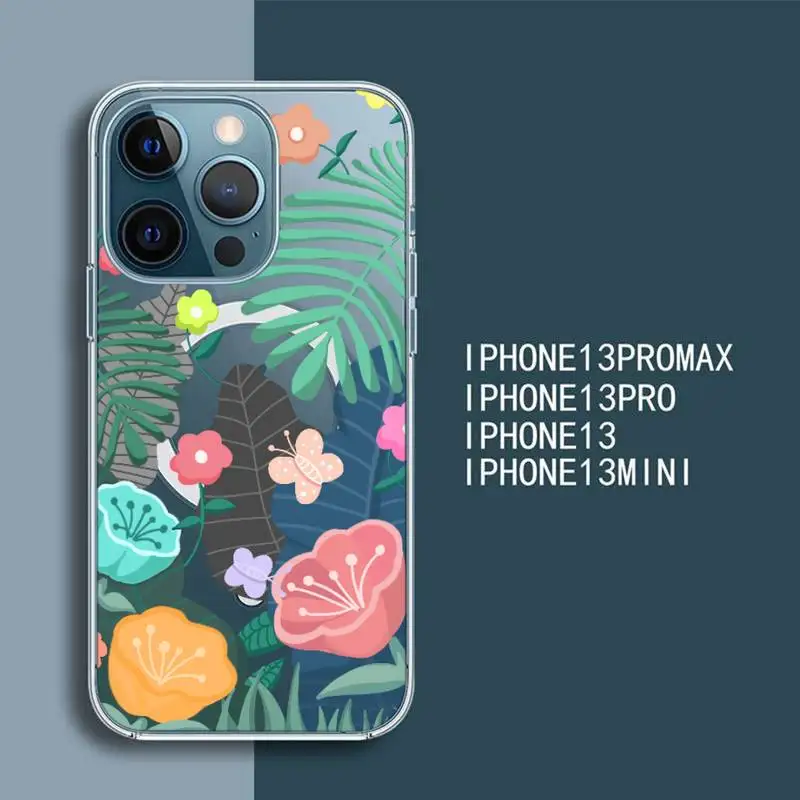 

Flower Floral Leaf Grass Simple Painting Phone Case For iPhone 13 12 Mini Pro Max transparent Super Magnetic MagSafe Cover