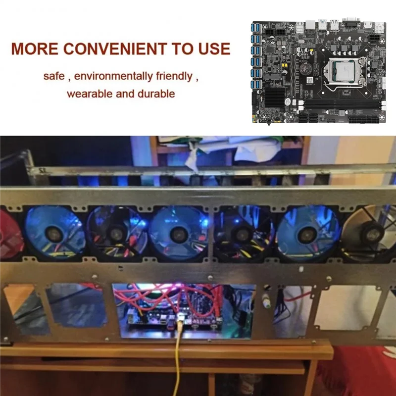 

12USB B75 BTC Miner Motherboard+CPU+2X4G DDR3 RAM+Fan+Thermal Grease+Switch Cable 12USB3.0 to PCIE Slot LGA1155 MSATA