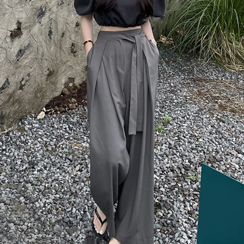 

Streetwear Women Wide-leg Mopping Pants Y2k Pants Korean Chic High Waist Pleated Trousers Women Strap Drape Women Bottoms Pants