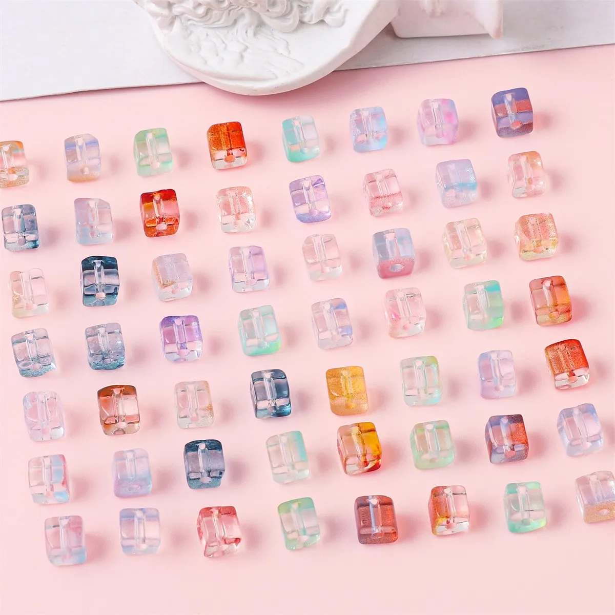 

30 Pcs 7mm Gradient Acrylic Square Sugar Beads for Women Girls Kids DIY Handmade Bracelet Necklace Jewelry Making Accessories