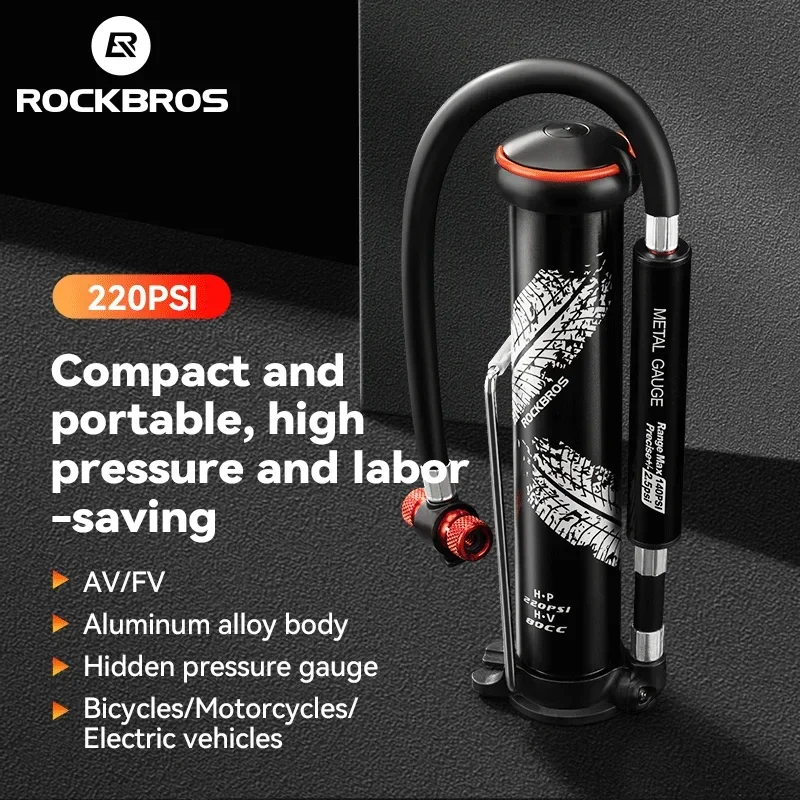ROCKBROS мини-велосипедный насос 220PSI портативный воздушный Schrader Presta AV/FV манометр